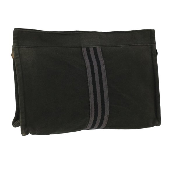 Authentic HERMES Fourre Tout Clutch Bag Canvas Black - Picture 1 of 16